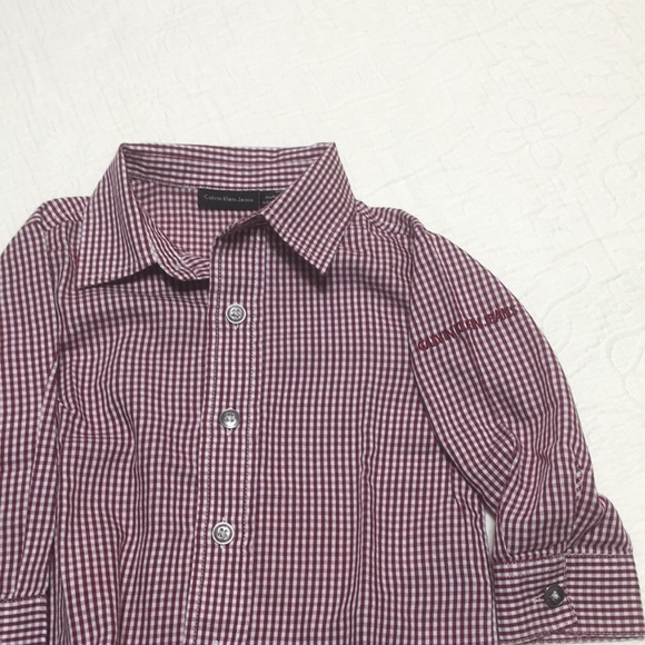 12m (4/$20) Maroon Check Shirt by Calvin Klein - Picture 14 of 15